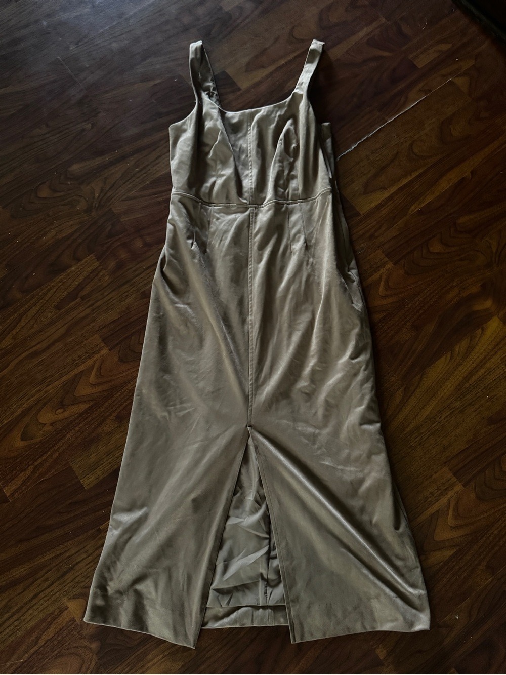 Y2K tan Sleeveless Taupe Satin Jumpsuit Dress